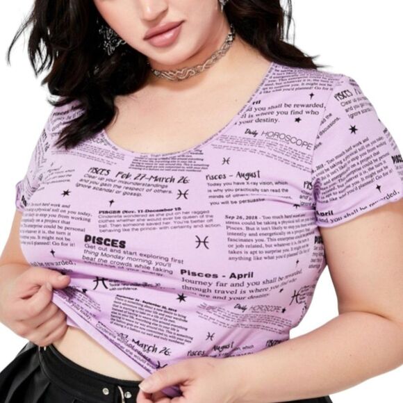 Dolls Kill Round Neck Short Sleeve Graphic Pisces Celestial Crop Top NEW - Picture 2 of 4